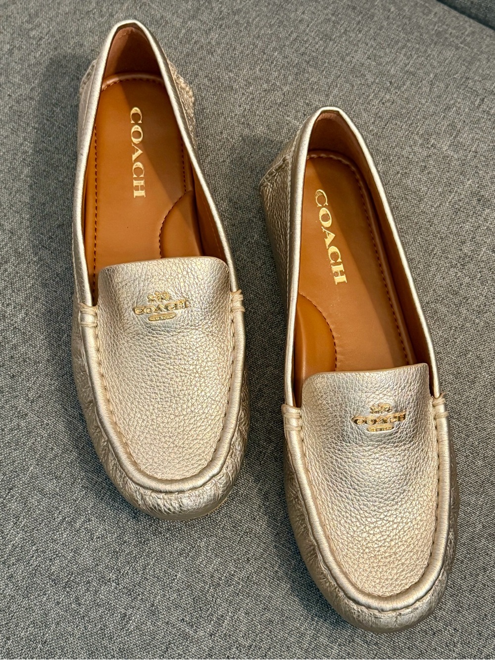 Coach Metallic Gold Leather Driving Loafers
